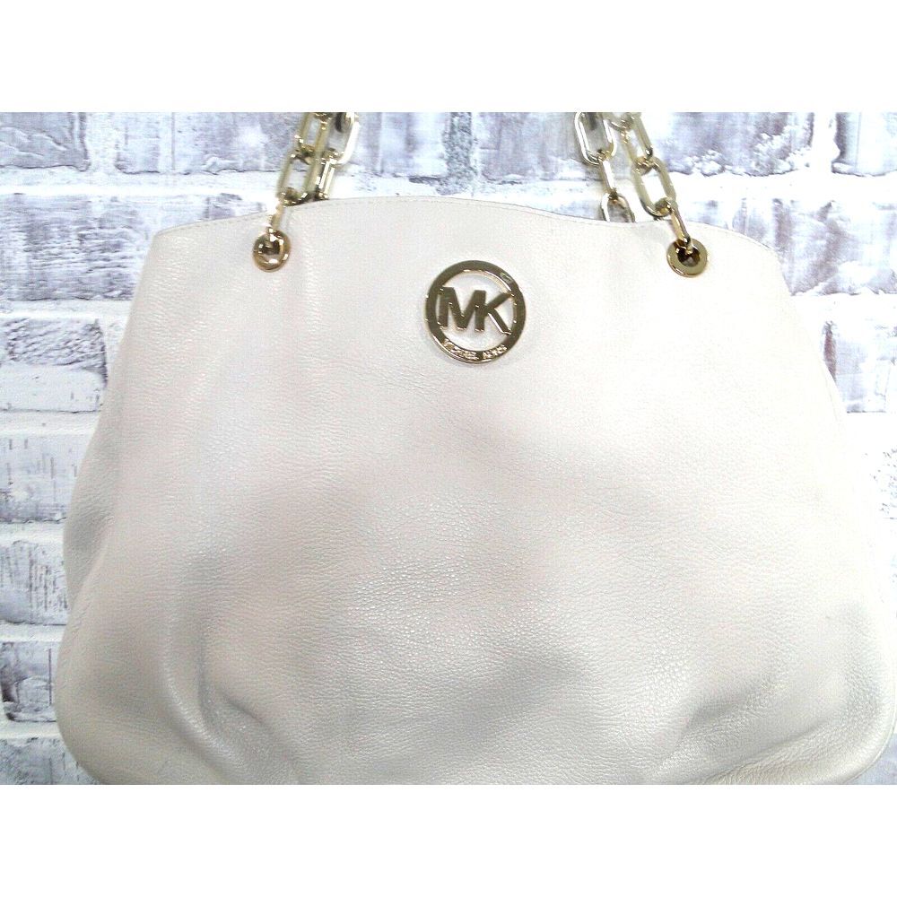 Michael Kors Women's‎ Fulton Leather Vanilla White Gold Chain Hand Bag Purse - Picture 2 of 16
